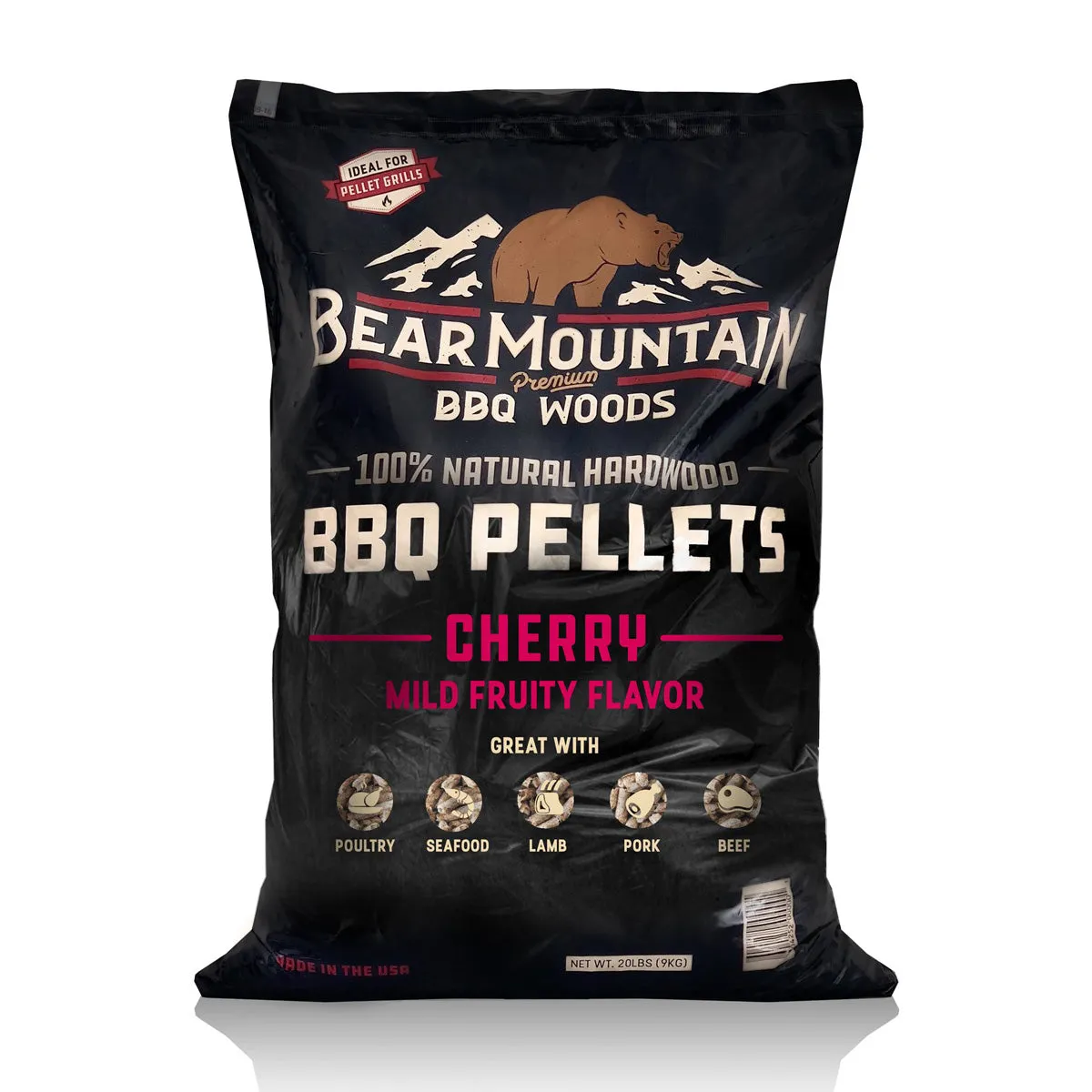 Bear Mountain Cherry Mild Fruity Flavor Cooking Pellets 20lb Bag BBQ Smoker