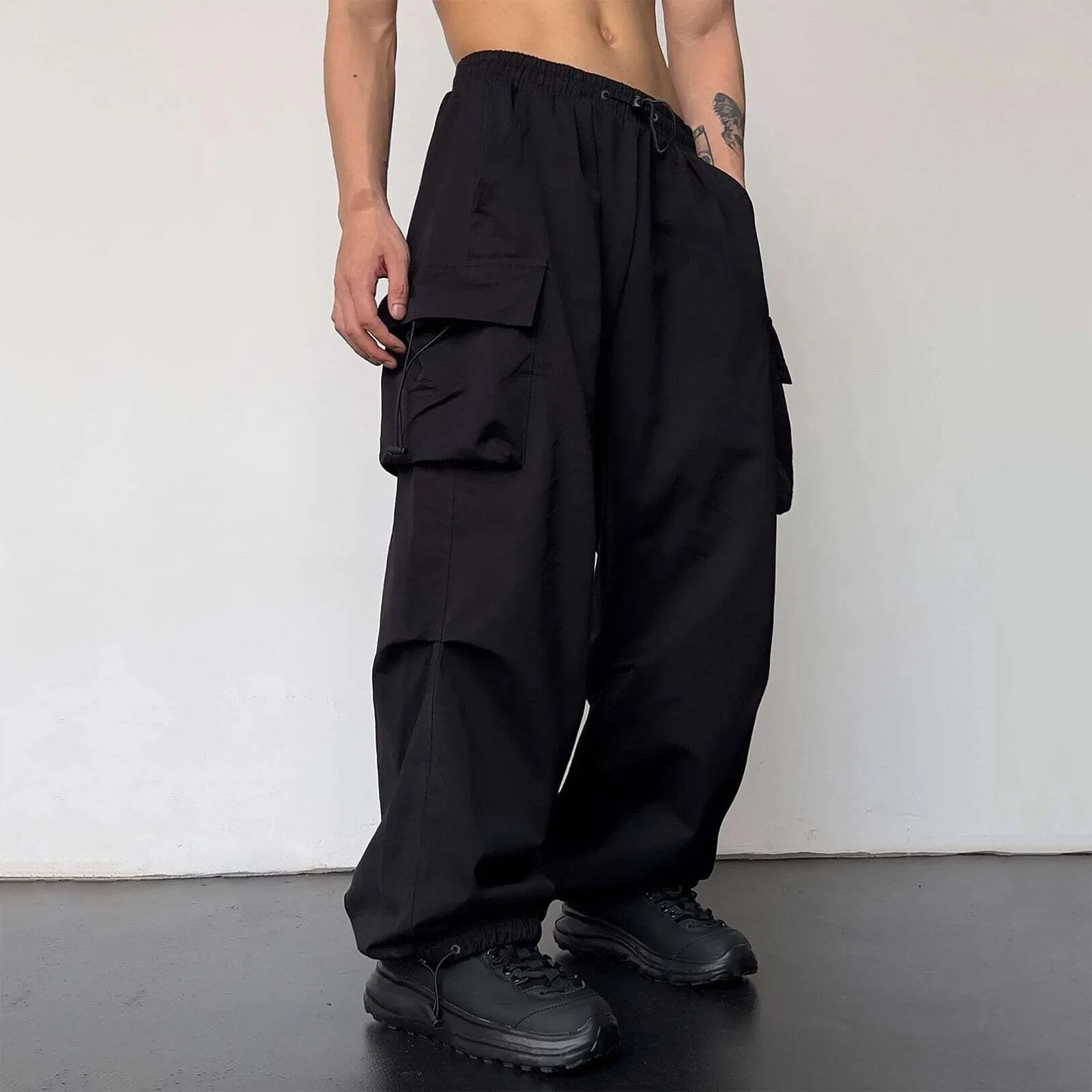 Bonsir starboy outfit 2024 Nylon Quick-Drying Overalls Men's Summer New American Parachute Pants High Waist Wide Leg Casual Drawstring