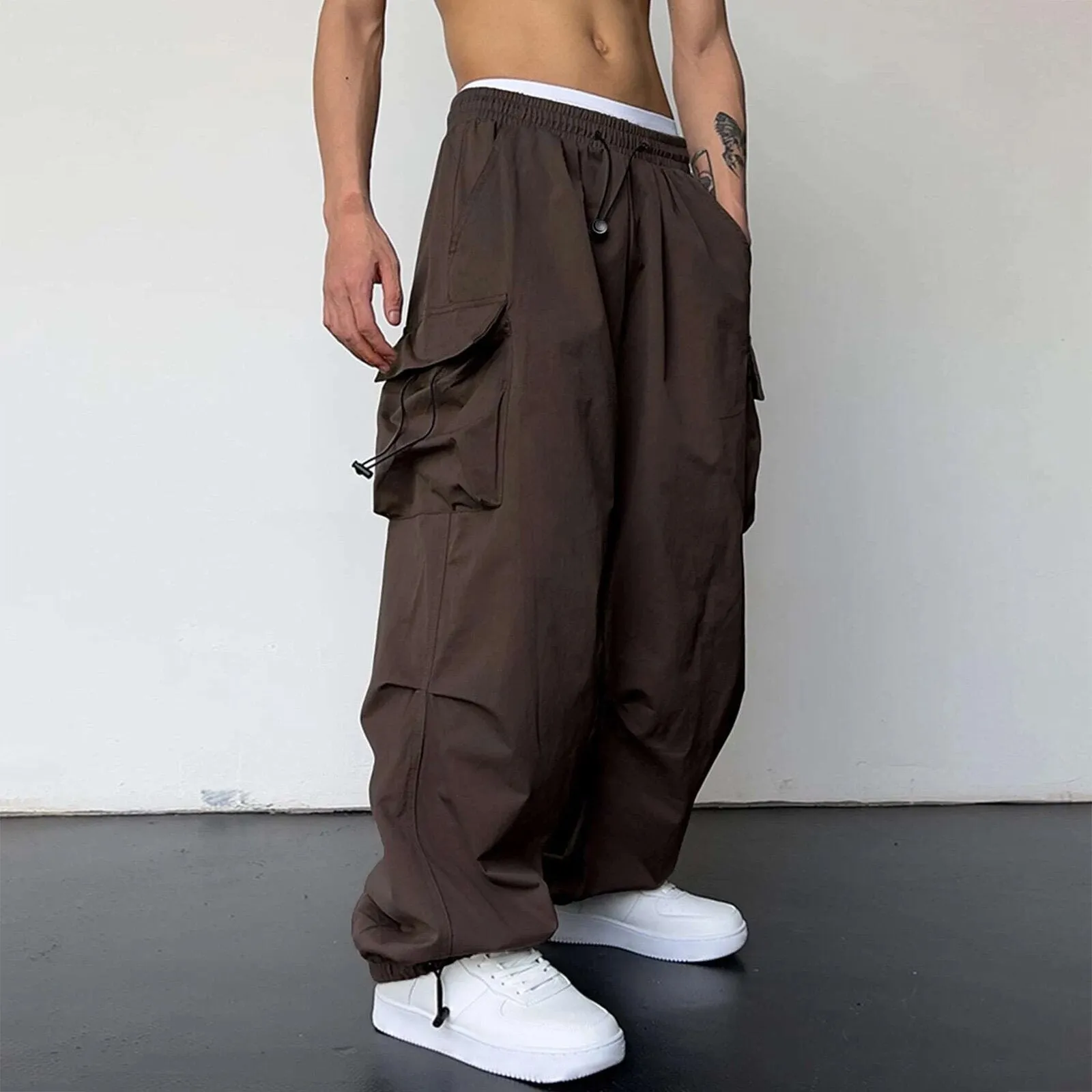 Bonsir starboy outfit 2024 Nylon Quick-Drying Overalls Men's Summer New American Parachute Pants High Waist Wide Leg Casual Drawstring