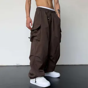 Bonsir starboy outfit 2024 Nylon Quick-Drying Overalls Men's Summer New American Parachute Pants High Waist Wide Leg Casual Drawstring