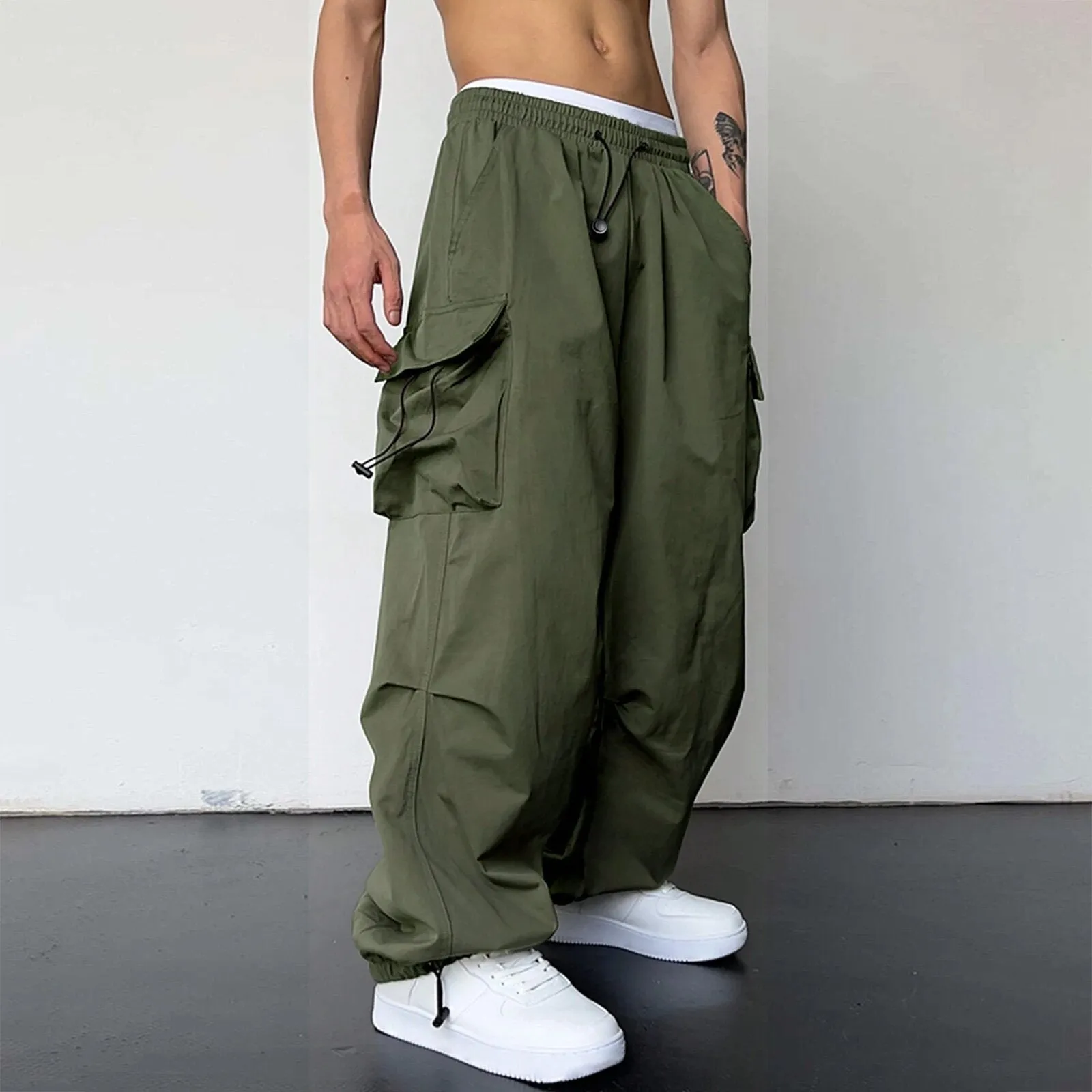 Bonsir starboy outfit 2024 Nylon Quick-Drying Overalls Men's Summer New American Parachute Pants High Waist Wide Leg Casual Drawstring