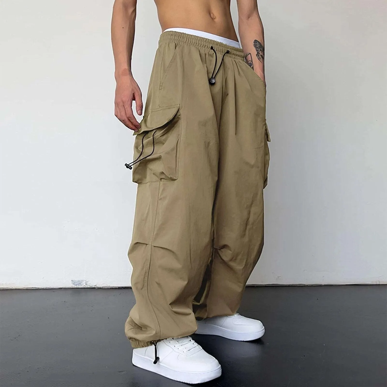 Bonsir starboy outfit 2024 Nylon Quick-Drying Overalls Men's Summer New American Parachute Pants High Waist Wide Leg Casual Drawstring