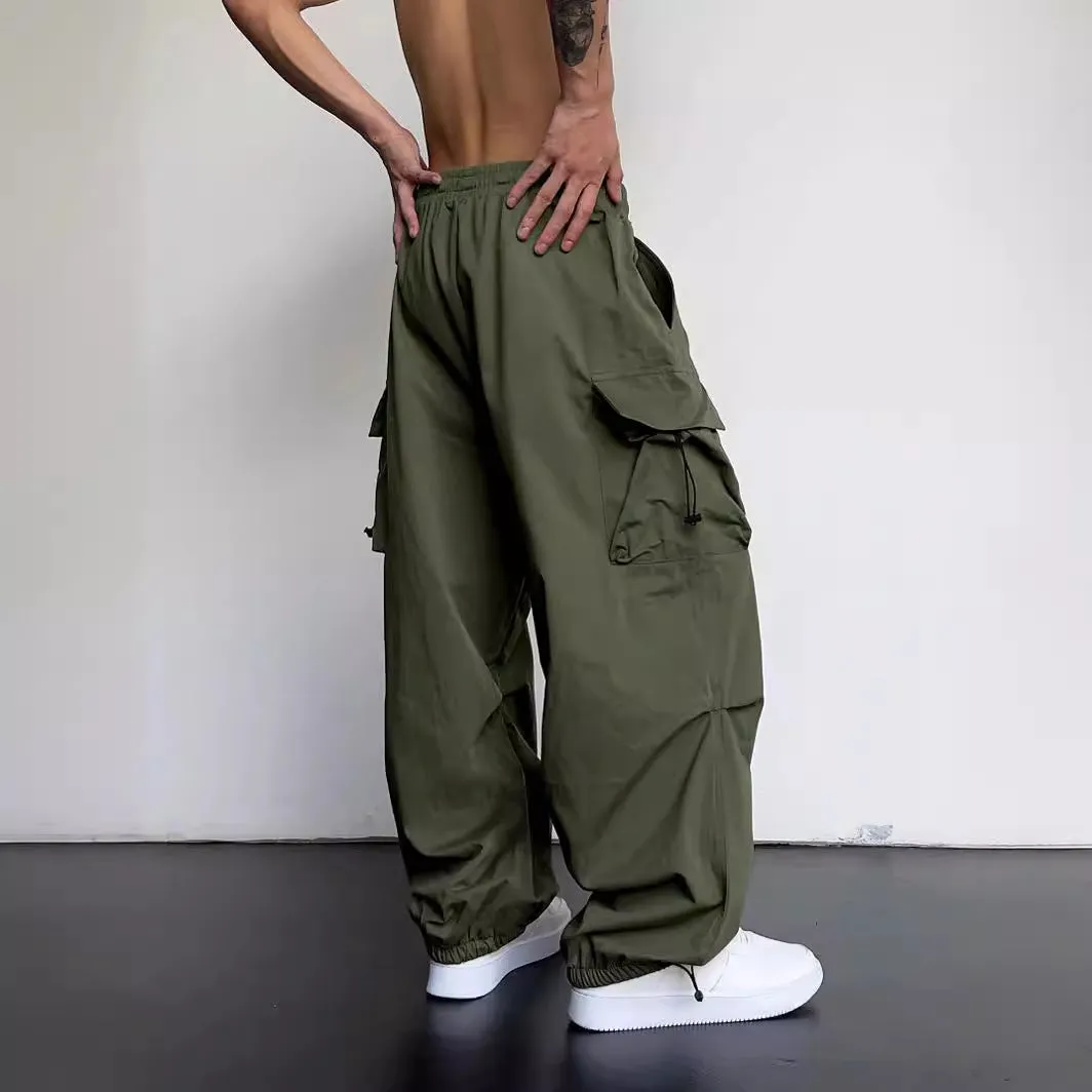Bonsir starboy outfit 2024 Nylon Quick-Drying Overalls Men's Summer New American Parachute Pants High Waist Wide Leg Casual Drawstring