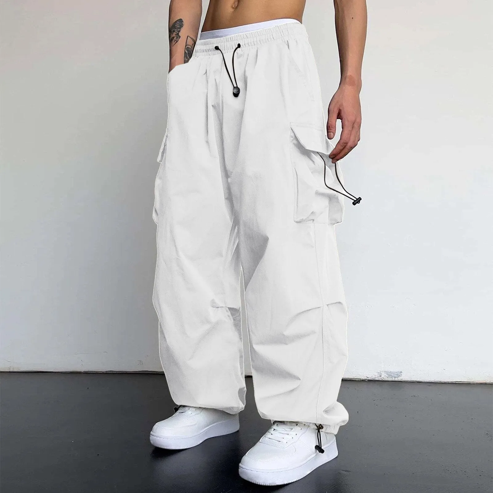 Bonsir starboy outfit 2024 Nylon Quick-Drying Overalls Men's Summer New American Parachute Pants High Waist Wide Leg Casual Drawstring