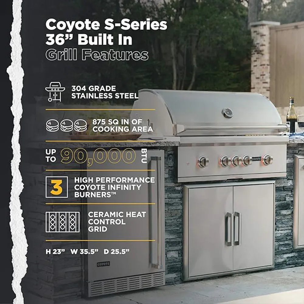 Coyote S-Series 36 Inch 4 Burner Built In Propane Gas Grill C2SL36LP