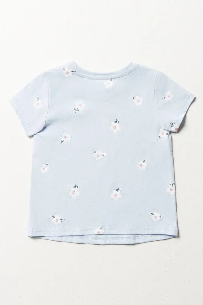 Floral Short Sleeve T-Shirt Light Blue