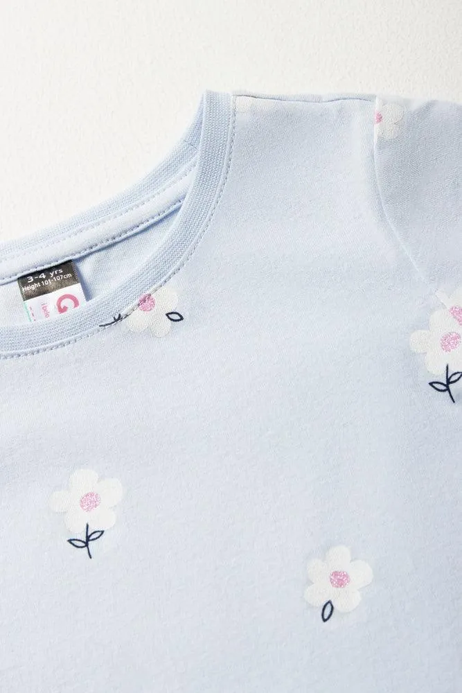 Floral Short Sleeve T-Shirt Light Blue