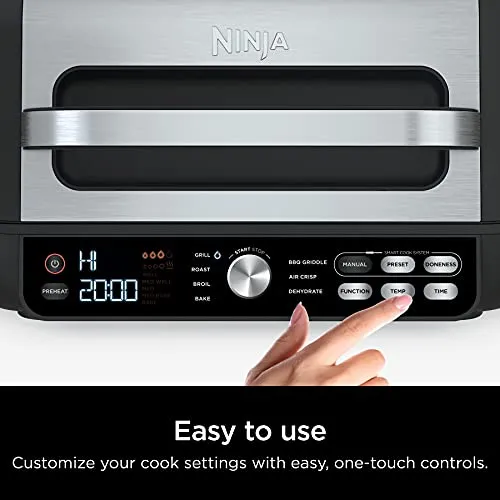 Ninja IG651 Foodi Smart XL Pro 7-in-1 Indoor Grill/Griddle Combo, use Opened or Closed, Air Fry, Dehydrate & More, Pro Power Grate, Flat Top, Crisper, Smart Thermometer, Black