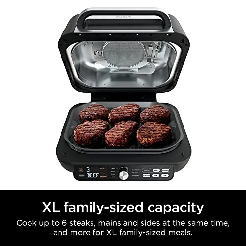 Ninja IG651 Foodi Smart XL Pro 7-in-1 Indoor Grill/Griddle Combo, use Opened or Closed, Air Fry, Dehydrate & More, Pro Power Grate, Flat Top, Crisper, Smart Thermometer, Black