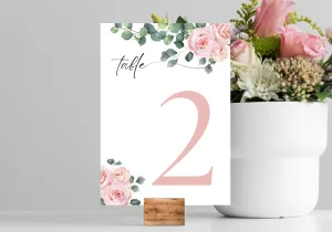 Pink Roses Floral Table Numbers