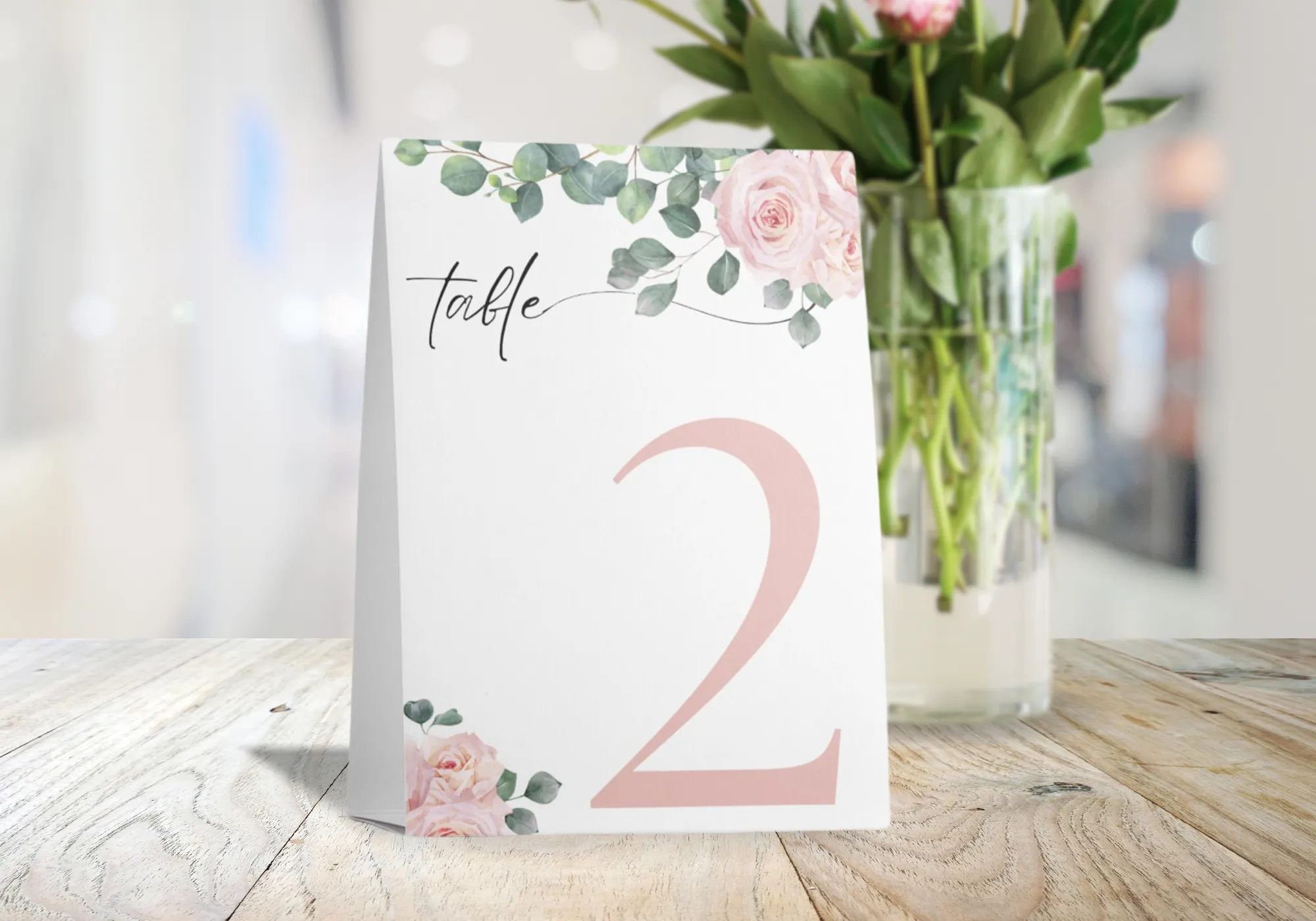Pink Roses Floral Table Numbers
